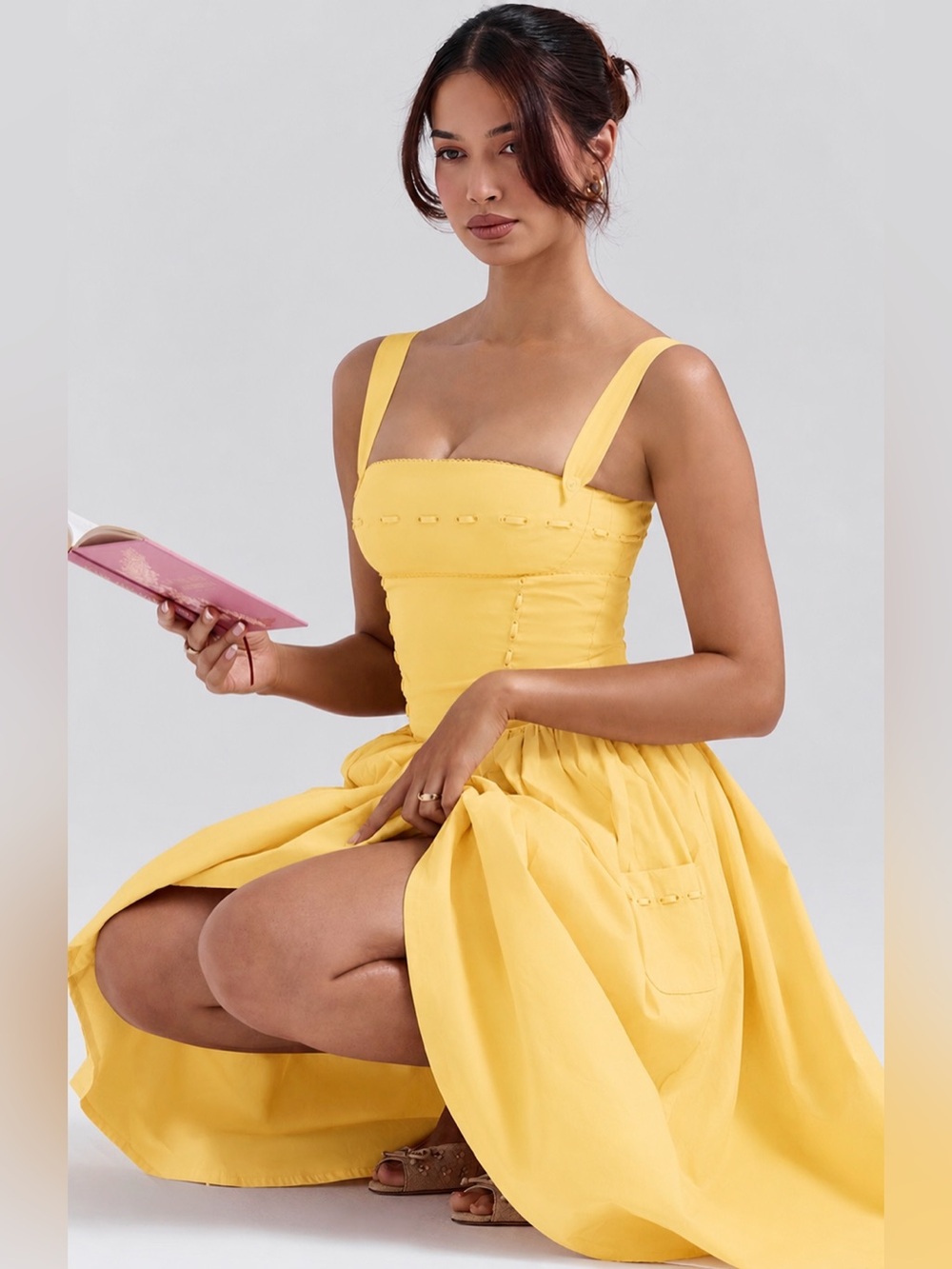 House of CB Vivien apricot cotton midi sundress